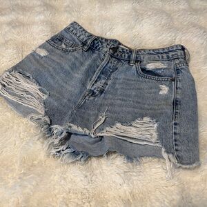 Distressed Buckle Hidden Denim Shorts